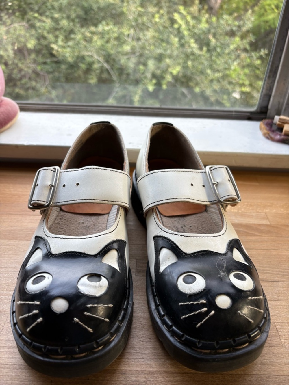Vintage Tredair Cat Mary Jane Shoes Black White Leather Chunky Size 8 - Picture 2 of 3
